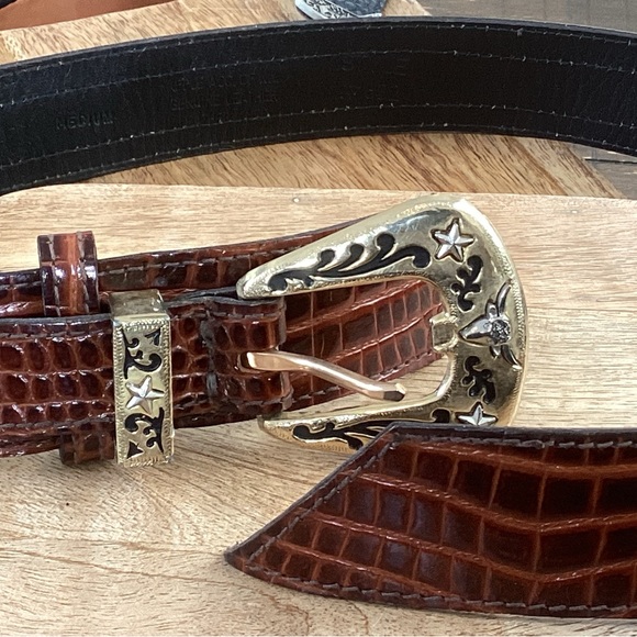 🌸Set of 2 Vintage FALCHI/APPLE ACC Cowboy Leather Belts - Picture 9 of 11